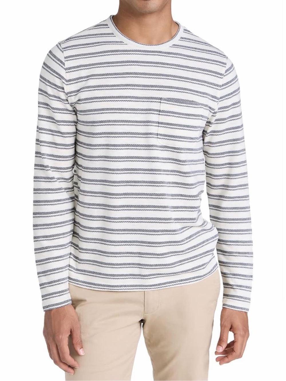 Vince Men's Chevron Stripe Long Sleeve Crew Off White Coastal M! Like New